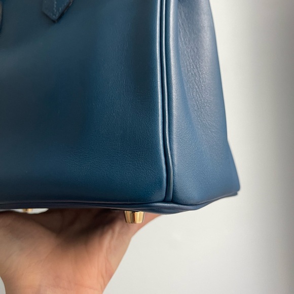 Hermes Deep Blue Satchel with Gold Accents - Picture 6 of 17